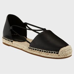 Eileen Fisher Lee Leather Espadrille Sandal, Black, 6, NWOB